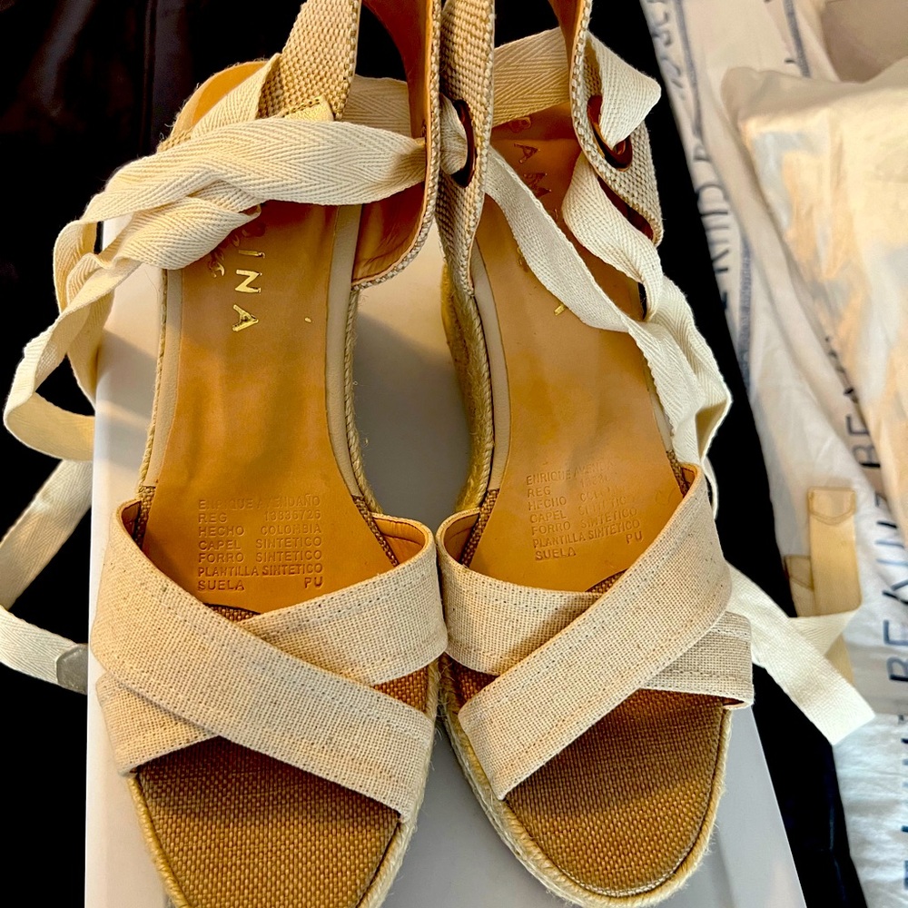 Brand New Tan espadrille wedges size 8.